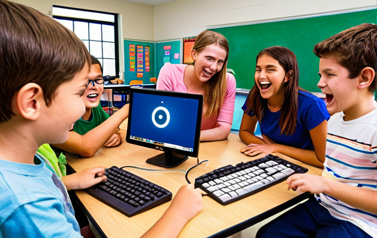 **

Inspiring coding teacher surrounded by enthusiastic students working on fun projects (like creating games or websites). Colorful, vibrant classroom setting. Emphasize the joy of learning and the connection to real-world applications.

**