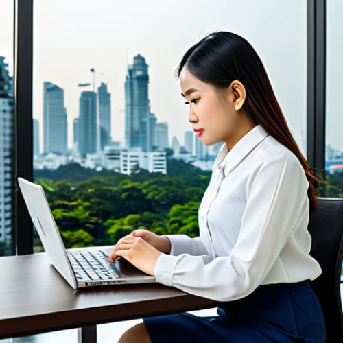 Home 17 코딩교육지도사와 취업 정보 사이트 - Modern Thai Office Worker**
A young professional Thai woman in a modest, stylish business outfit (s...