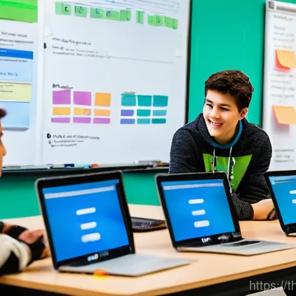 코딩교육지도사로서 팀 프로젝트 관리 방법 - **Prompt 1: Collaborative Coding in a Modern Classroom**
    "A vibrant and bustling modern classroo...