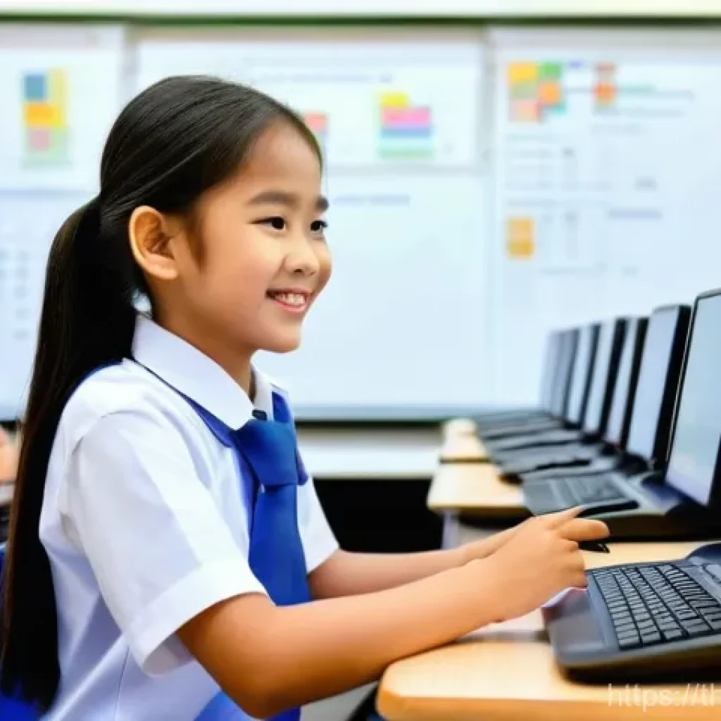 코딩교육지도사 자격증 관련 최신 정보 - **Prompt 1:** A brightly lit, modern coding classroom in a Thai school. A diverse group of cheerful ...