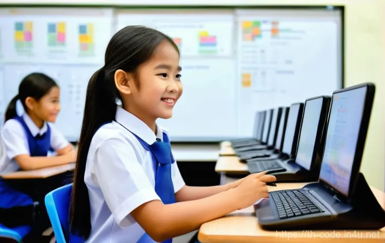 코딩교육지도사 자격증 관련 최신 정보 - **Prompt 1:** A brightly lit, modern coding classroom in a Thai school. A diverse group of cheerful ...