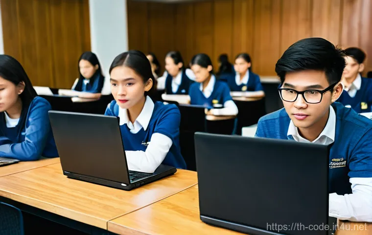 코딩교육지도사 자격증 관련 최신 정보 - **Prompt 1:** A brightly lit, modern coding classroom in a Thai school. A diverse group of cheerful ...