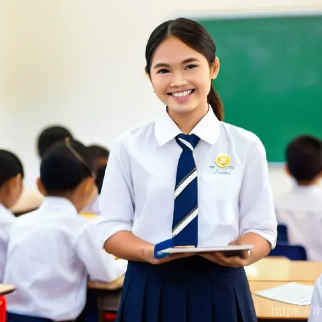 코딩교육지도사 자격증과 교사 자격증의 차이 - **Prompt 1: The Dedicated School Teacher**
    "A professional Thai female teacher, dressed in a sma...