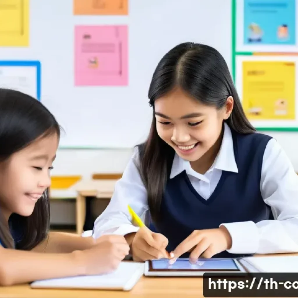 코딩교육지도사와 에듀테크 산업 연계 - **Prompt:** A vibrant, well-lit modern classroom or a bright, organized home study area where a dive...