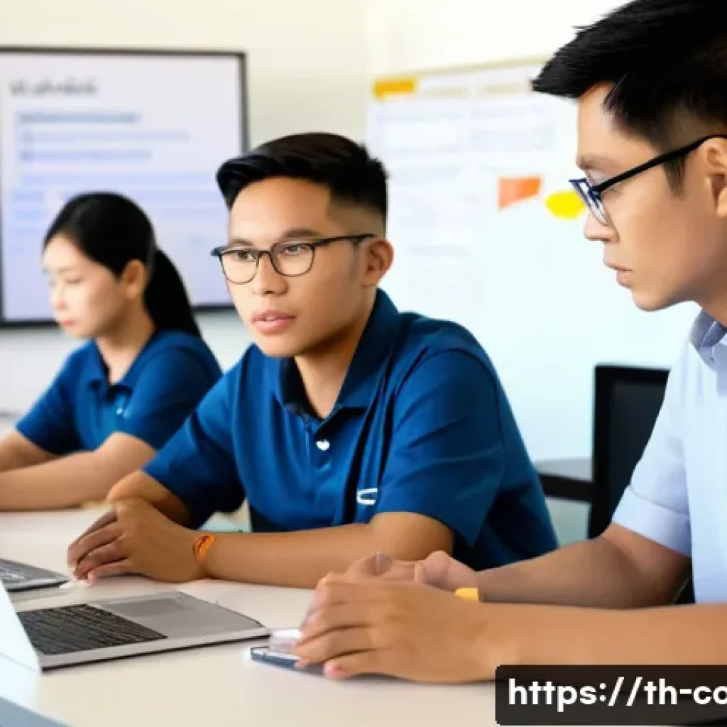 코딩교육지도사로서 멘토링 프로그램 운영 - A professional coding mentor and a diverse group of adult learners in a modern classroom setting in ...