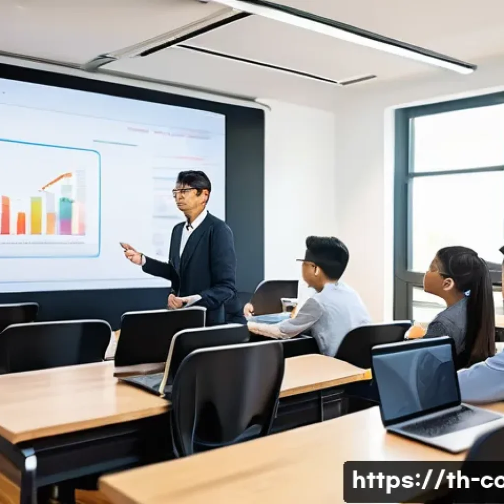 코딩교육지도사와 코딩 교육 교구 리뷰 - A friendly programming coach in a modern classroom setting, explaining coding concepts on a large di...