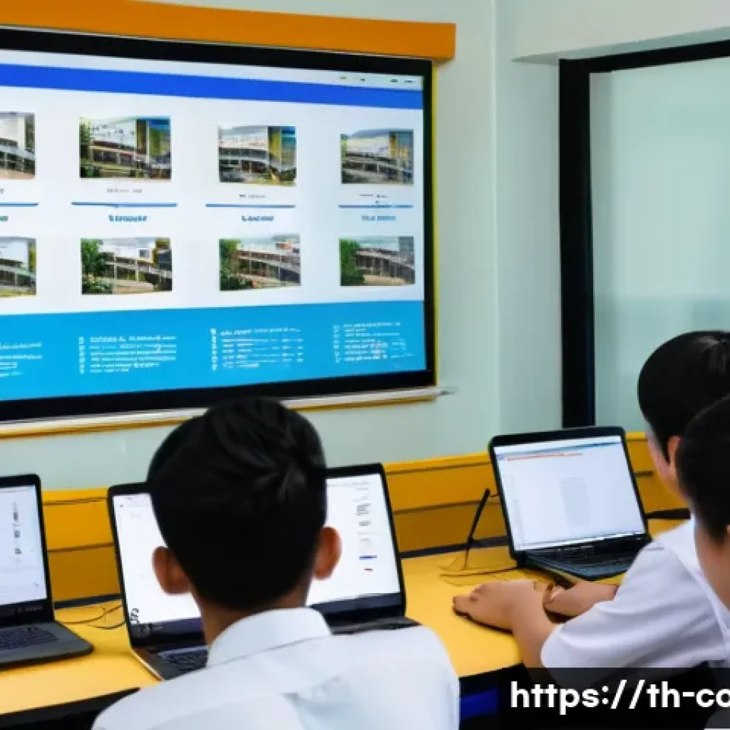 코딩교육지도사와 빅데이터 교육의 접목 - A modern classroom scene in Thailand where a diverse group of high school students, wearing school u...